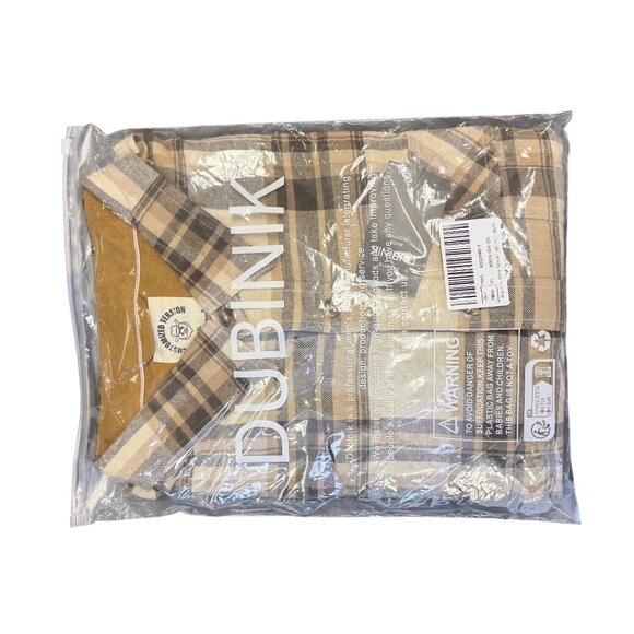 Dubinik Mens Beige Plaid Button-Up Shirt Classic Fit Casual Style Size 2XL - New - Picture 3 of 9